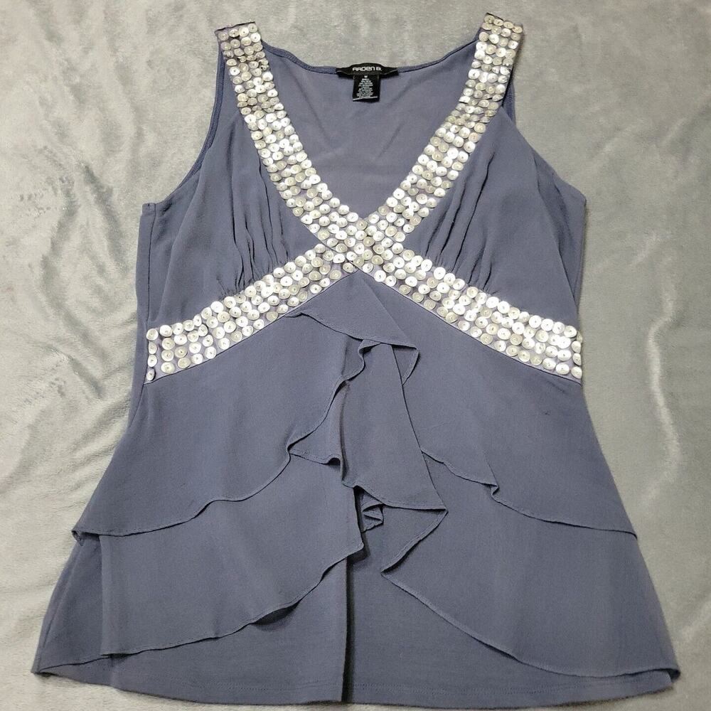 Arden B Shirt Womens Size Medium Blue Silk Ruffle Comfort Stretch Sleeveless Top